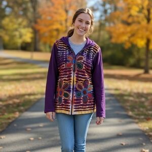 India Boutique Purple Multicolor Hoodie (Can373)